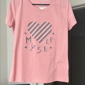 Pink Sequin Heart Short Sleeve Tee